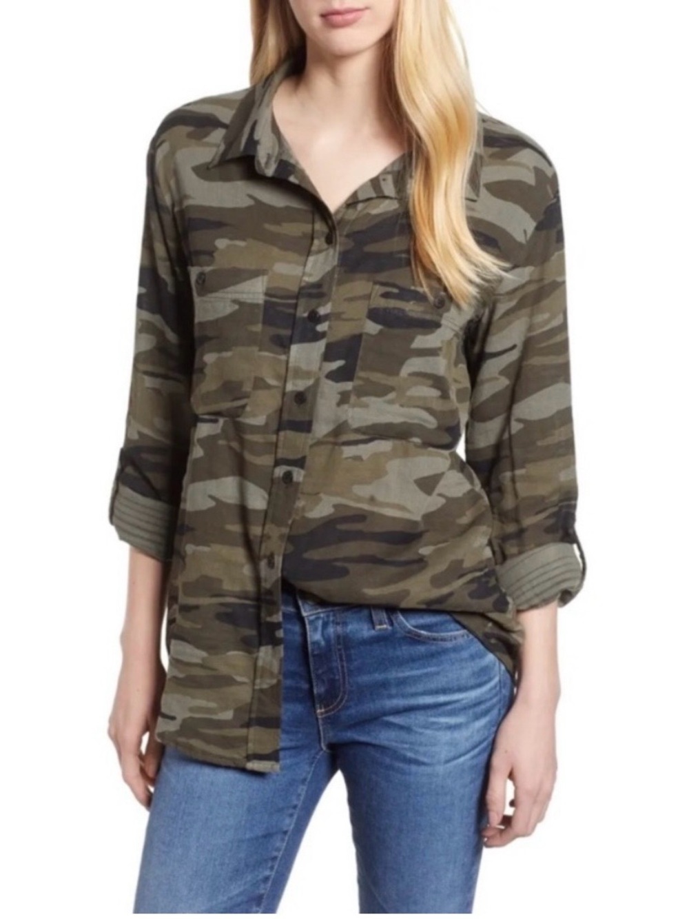 Sanctuary Women's Camo Button-Down Shirt Top Size XSmall Boyfriend Fit Relaxed